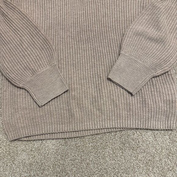 Express V-Neck Ribbed Long Puff Sleeve Knit Sweater Pink Beige Women's Small - Picture 3 of 9